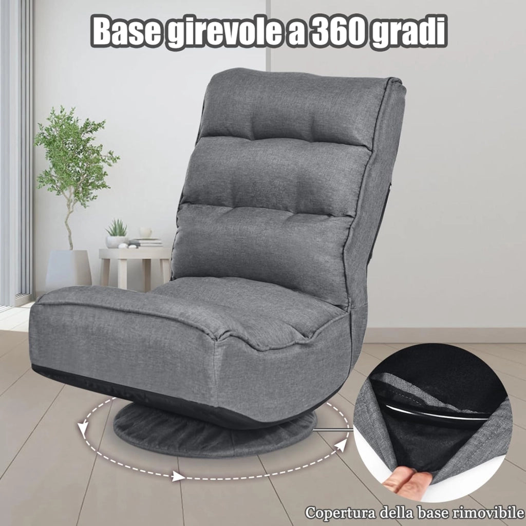 Poltrona Relax da Terra Pieghevole Reclinabile Girevole, Poltrone da Divano per Studio Salotto, con Schienale, Ottima per Rilassarti (Grigio)