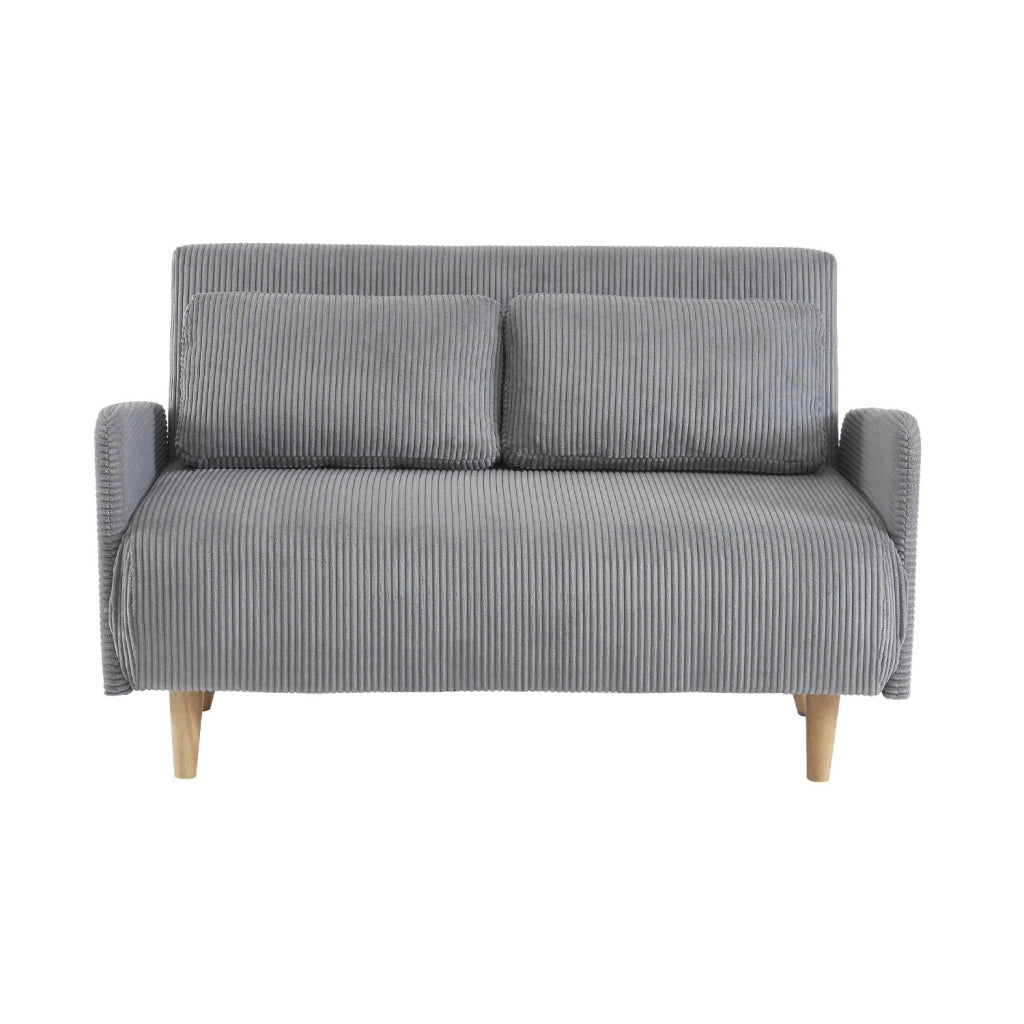 Divano letto in velluto a coste con gambe in legno, 2 posti, grigio