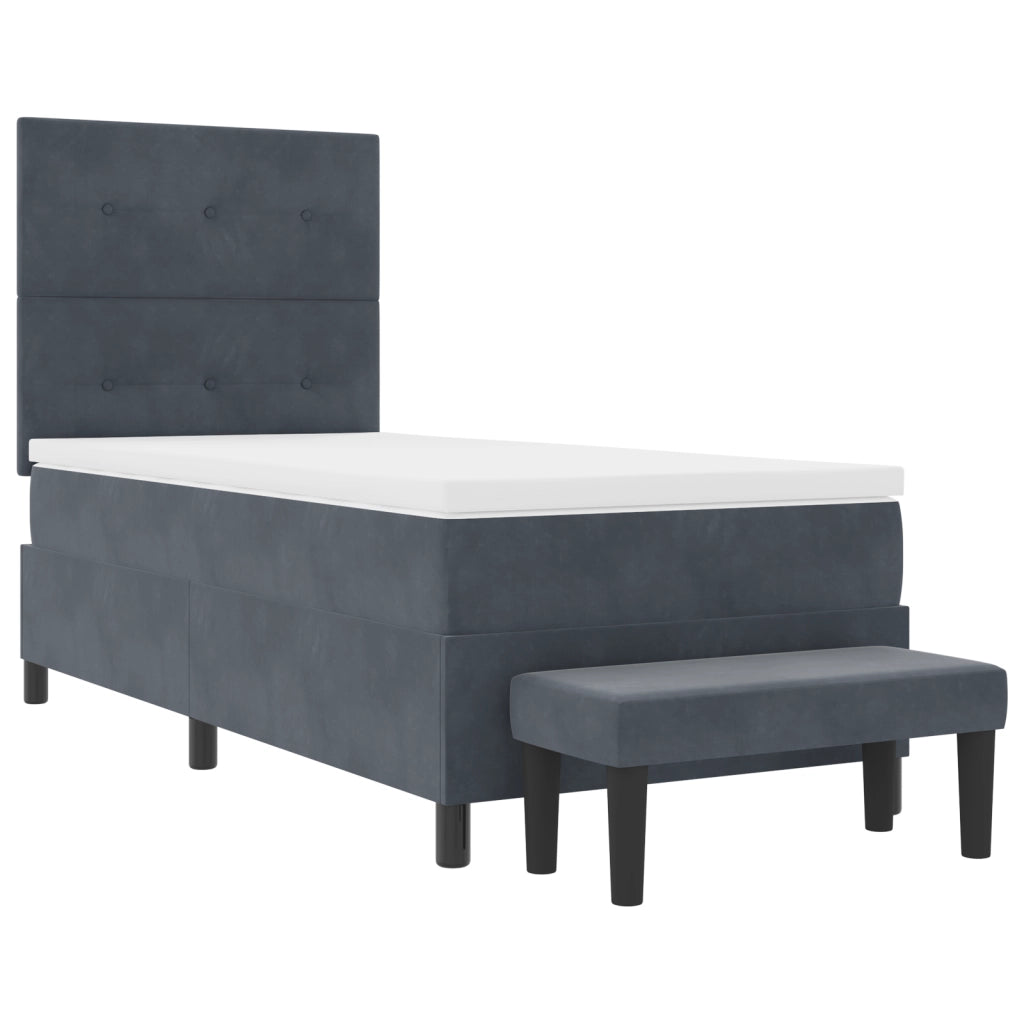 Letto con box spring e materasso e panca grigio scuro 90x200 cm in velluto