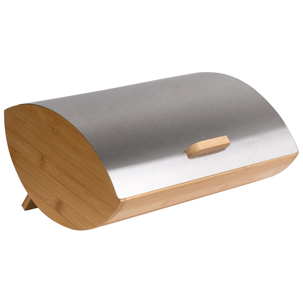 Portapane in bambù argento 36 x 25 x 16 cm decorativo con coperchio in metallo Cucina scandinava moderna