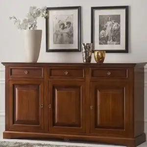 Credenza madia buffet in legno arte povera 3 ante chic mod goccia noce scuro