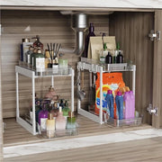 Organizzatore per lavandino in alluminio con chiusura a rilascio rapido - 2 pezzi - bianco - estensibile