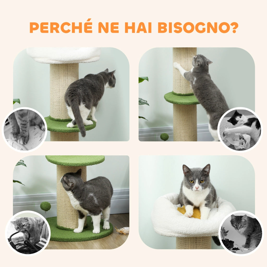 Tiragraffi per Gatti con Palo Sisal e Lettino a Fiore ¨C Zephmum ¨C Verde, 92 cm