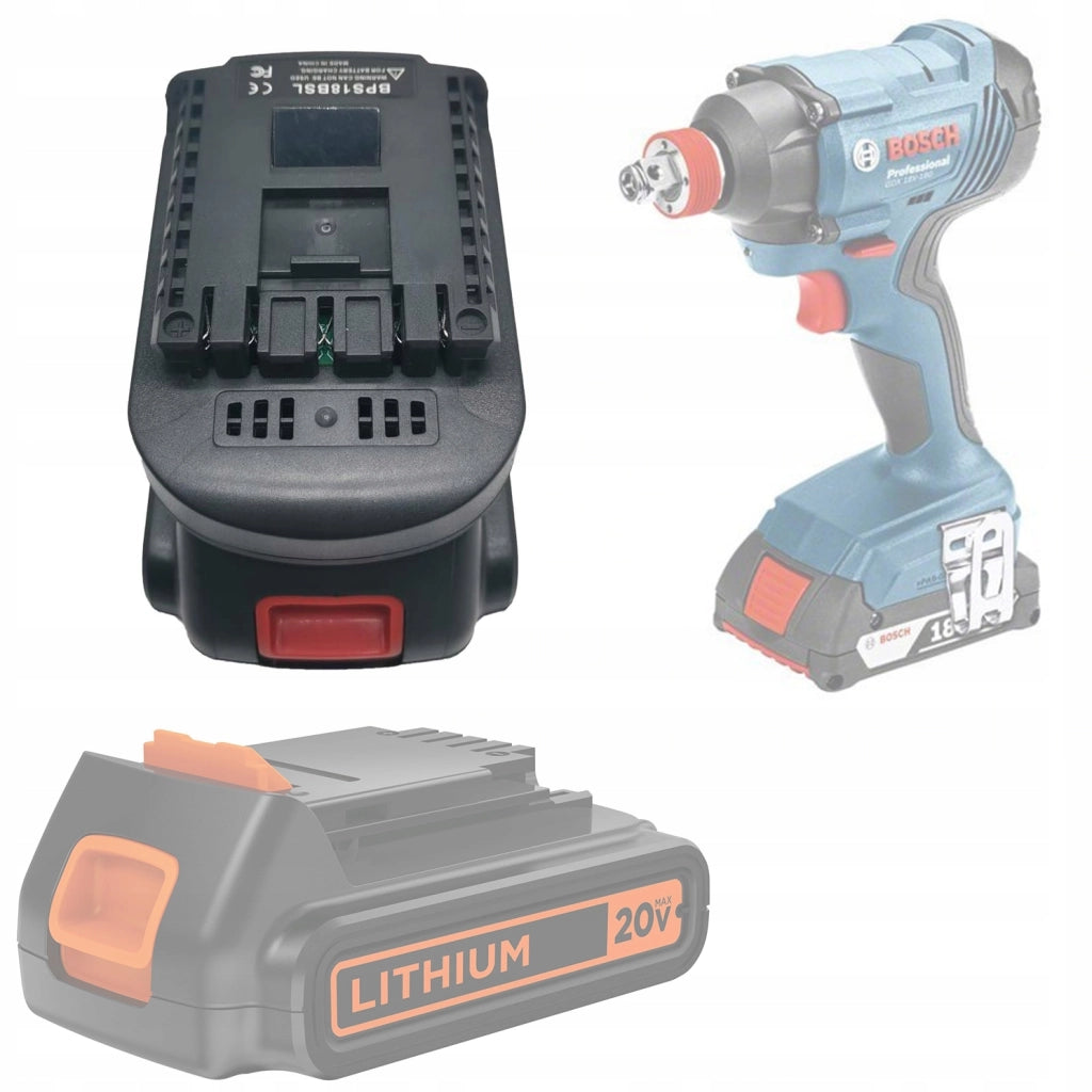 Adattatore Batteria 18V Compatibile con Black&Decker, Stanley, Porter Cable per Bosch – Modello BPS18BSL