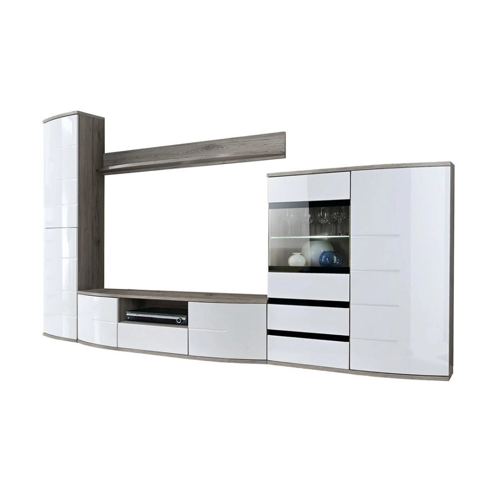 Composizione di mobili TV design della collezione NOUK. Colori bianco e finitura in rovere.
