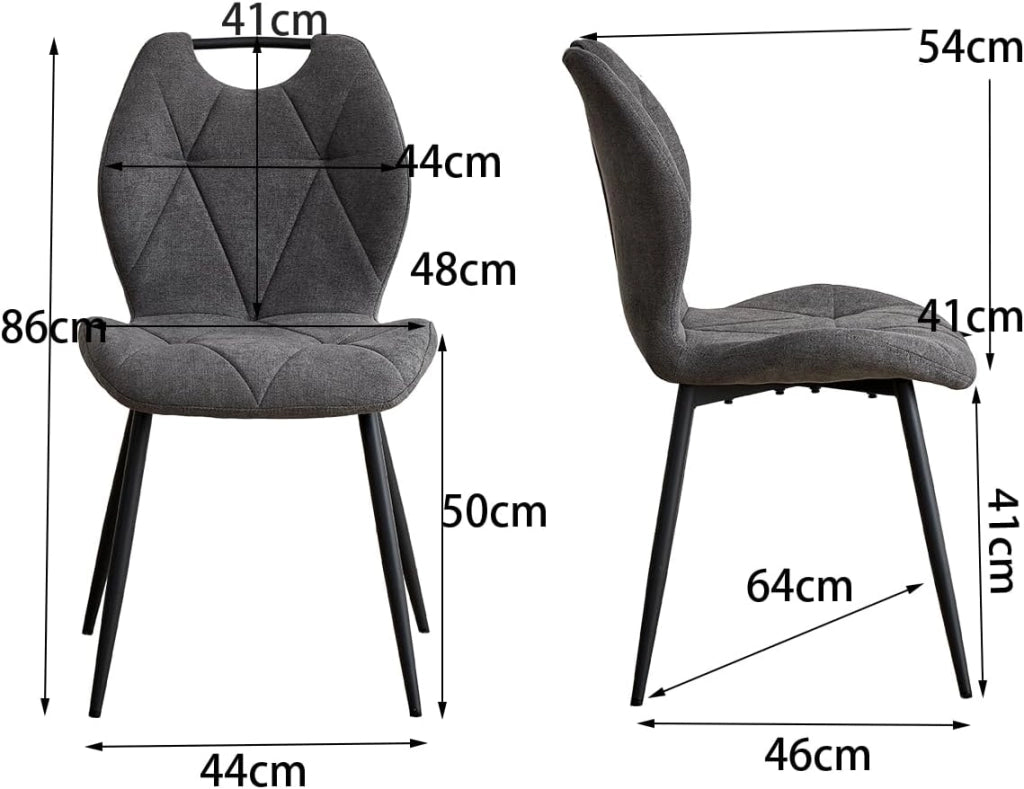GrandCA HOME Set di 4 Sedie da Pranzo, Cucina Sedia, Imbottite e Soggiorno con Schienali in Tessuto e Gambe in Metallo con Maniglie Per Sala da Pranzo, Cucina e Soggiorno（Grigio Scuro）