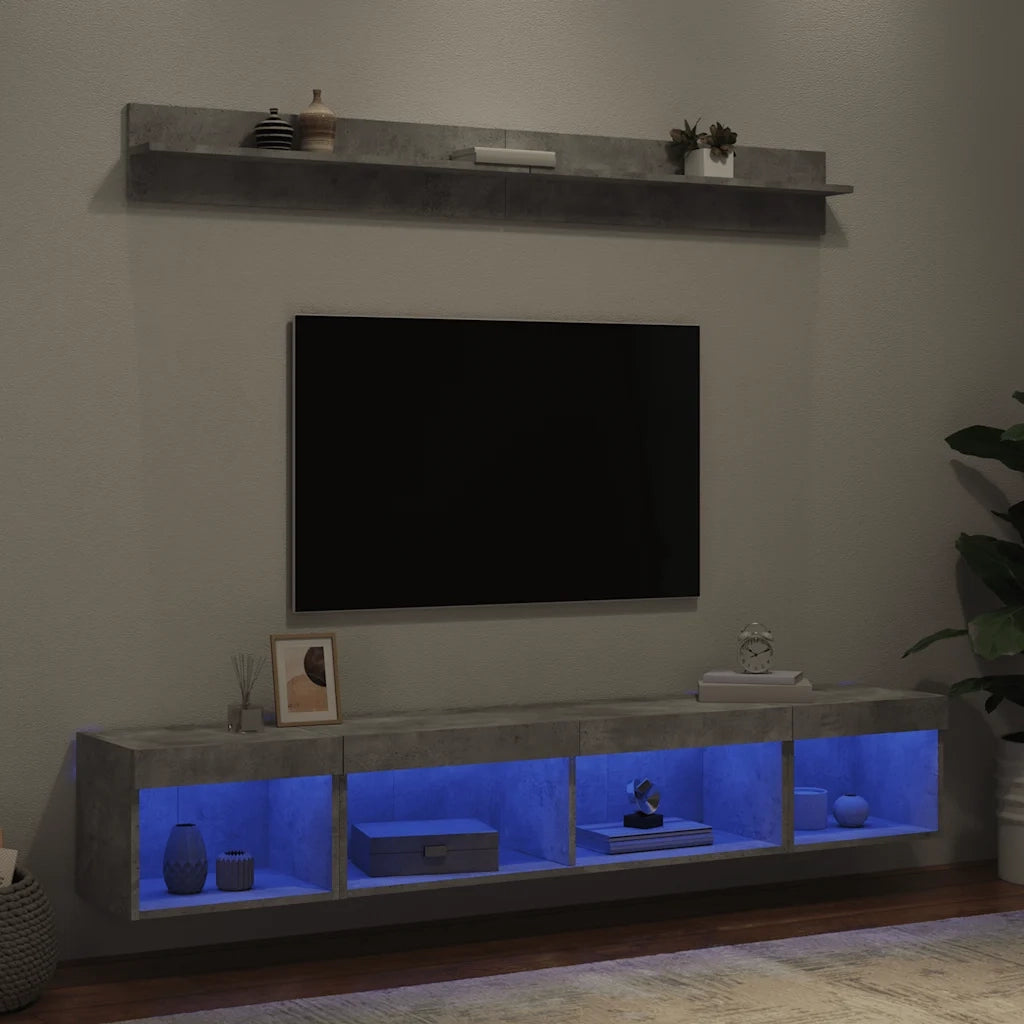 vidaXL Mobili TV a Muro con LED 5pz Grigio Cemento Legno Multistrato
