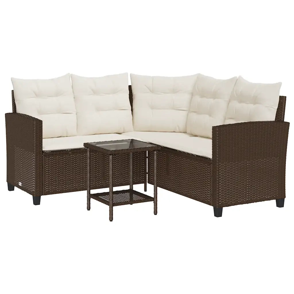 Divano da Giardino con Tavolo e Cuscini a L Marrone Polyrattan 4103873
