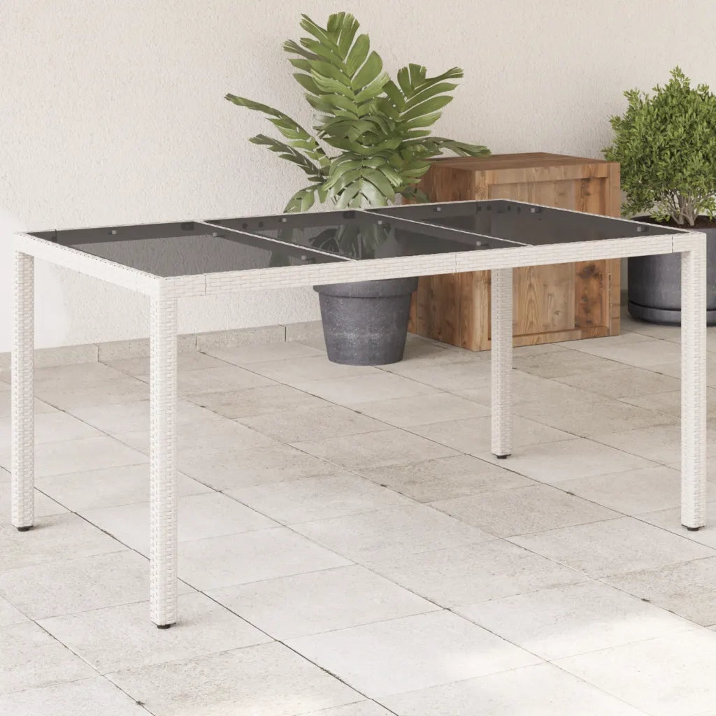 Tavolo da Giardino | Tavolino da esterno Piano in Vetro Bianco 150x90x75cm Polyrattan