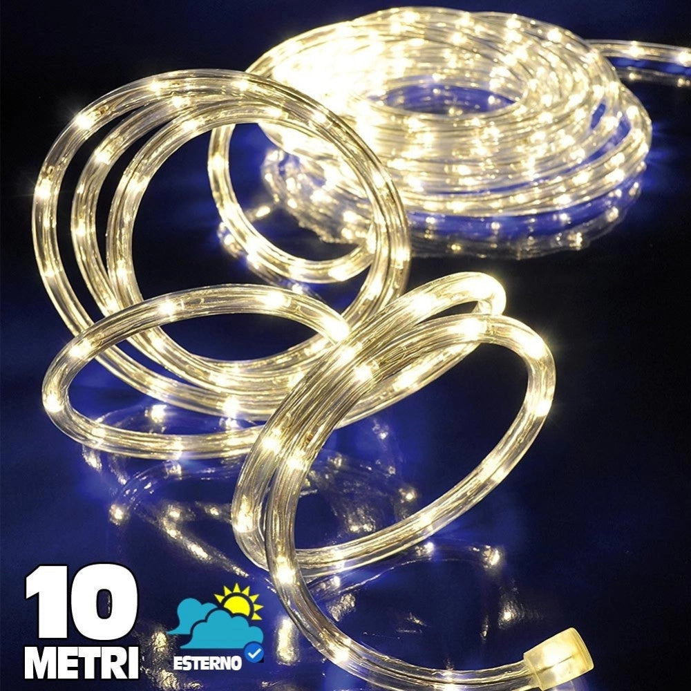 Trade Shop - Tubo Luminoso A Led Per Esterno Bianco Caldo 10 Metri Con Controller Giochi Luce -