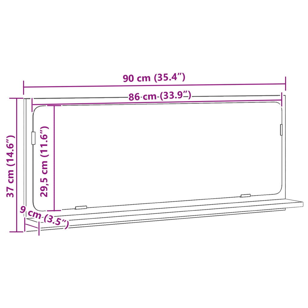 Specchio da bagno  nero rovere 90x10,5x37 cm in legno ingegnerizzato