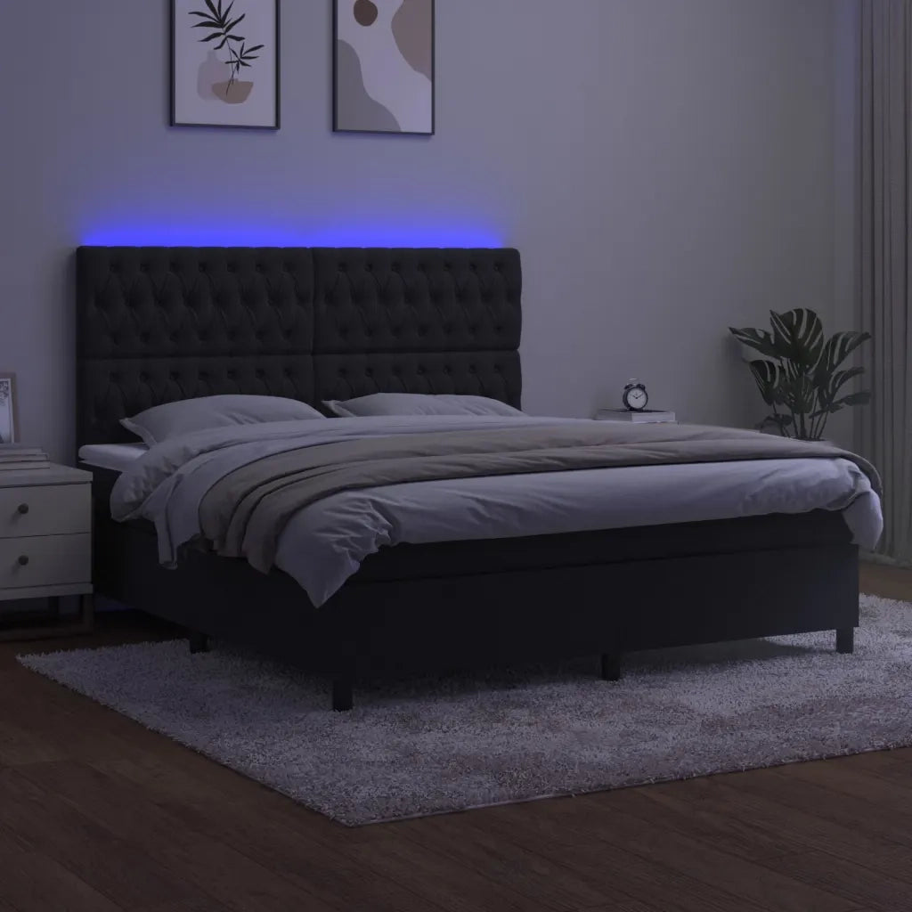 Letto a Molle con Materasso e LED Nero 180x200 cm in Velluto 3136319