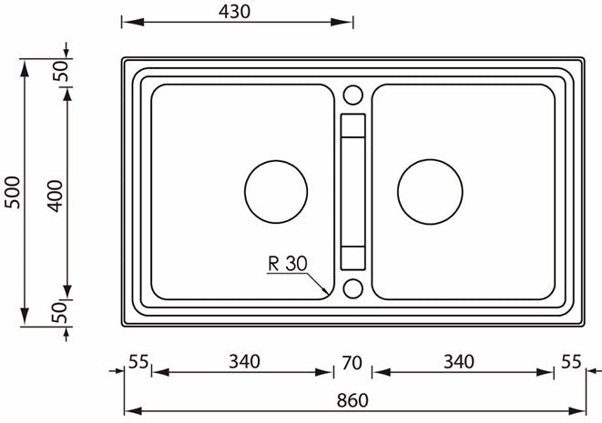 LAV IX BRANDO F3" 2 vasche  versione reversibile  86X50 2VR ACCIAIO INOX incasso sopratop 015104.X2.01.2033