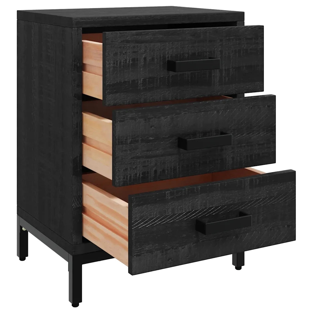 Comodino Nero 40x30x55 cm Legno Massello di Pino Riciclato 349914