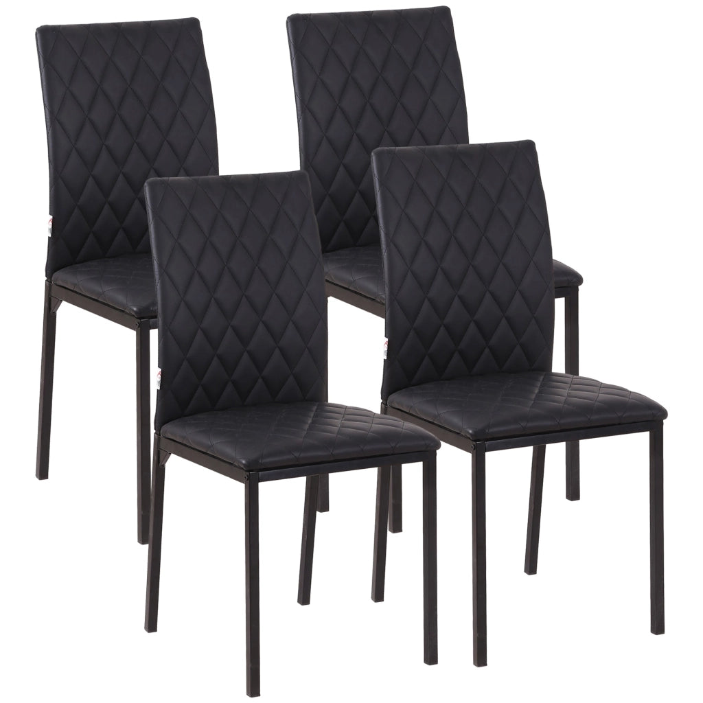Set 4 Sedie da Pranzo in Finta Pelle Effetto Diamantato Nero