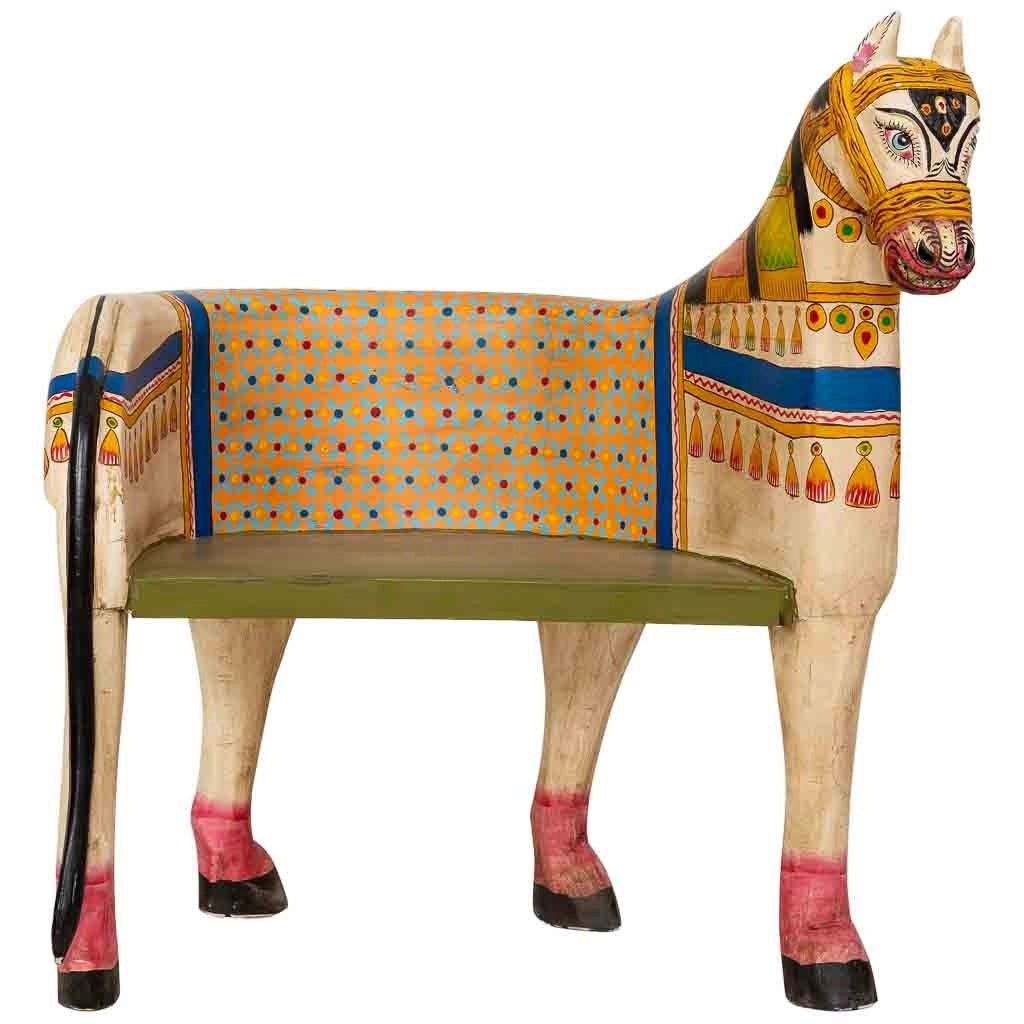 Panca artigianale in legno multicolore, 93x69x98h cm