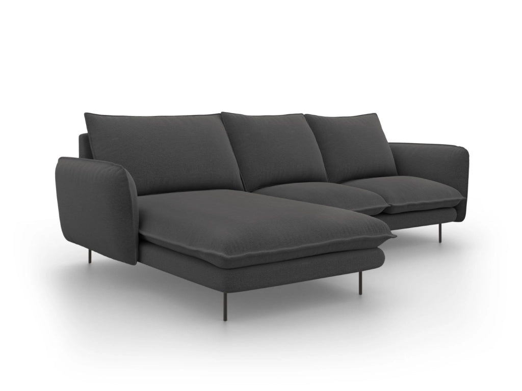 Cosmopolitan Design - Divano angolare sinistro "Vienna" 5 posti in tessuto strutturato grigio scuro 
