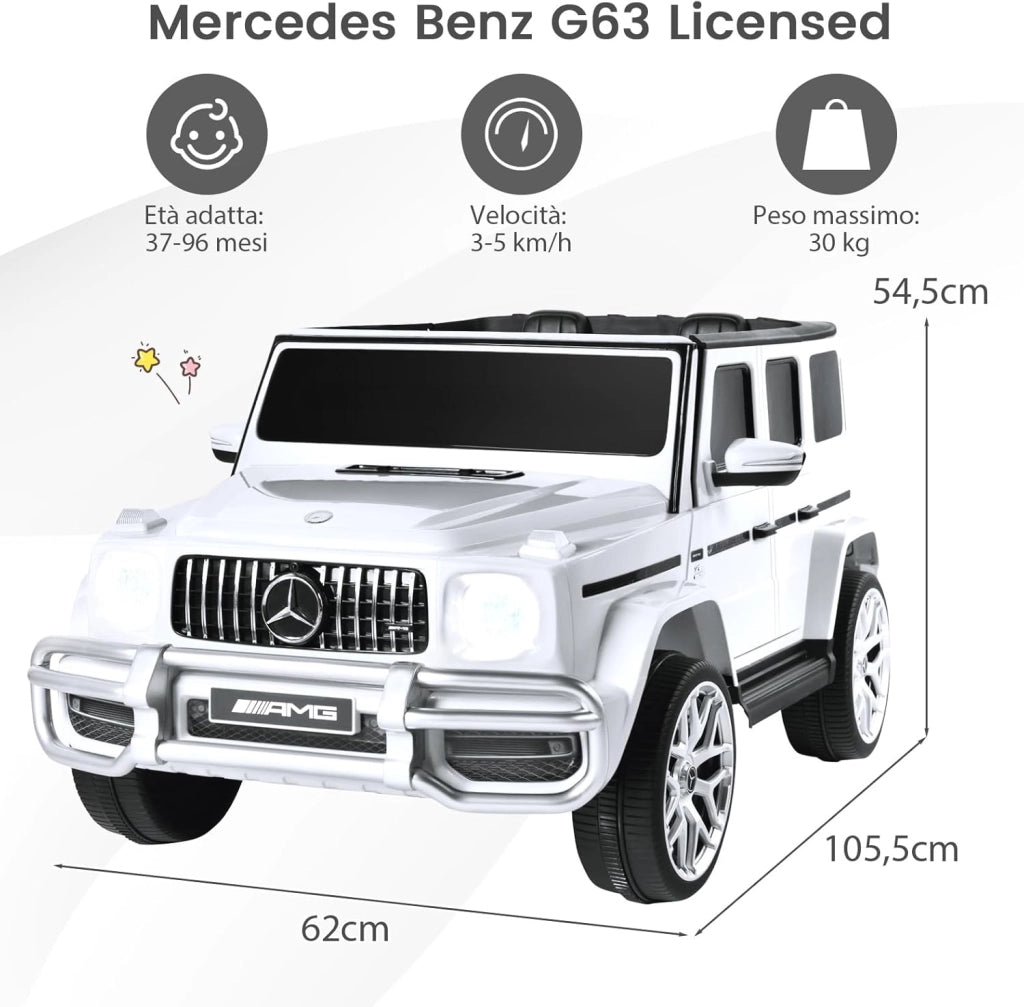 Macchina Elettrica per Bambini 12 V Mercedes Benz, Veicolo Elettrico a 2 Porte con MP3,con Telecomando,Carico 12,5kg, con Clacson,luci a LED e Cintura di Sicurezza, per 3 a 8 Anni (Bianco)