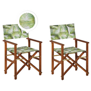 Set di 2 Sedie da regista per Giardino in Legno Scuro Trama Foglie di palma con 2 Tele intercambiabili