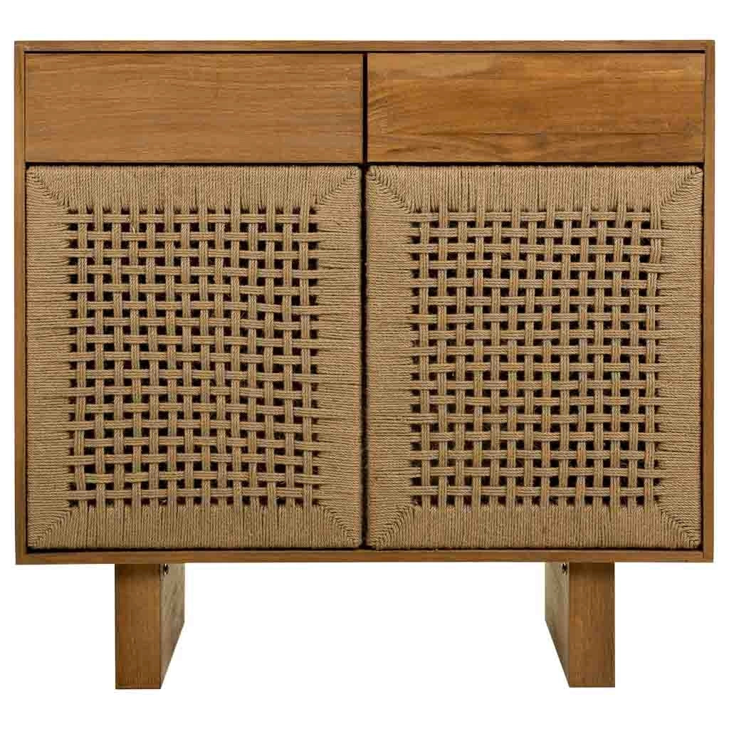 Mobile da ingresso in legno e corda intrecciata marrone 80x36x75h