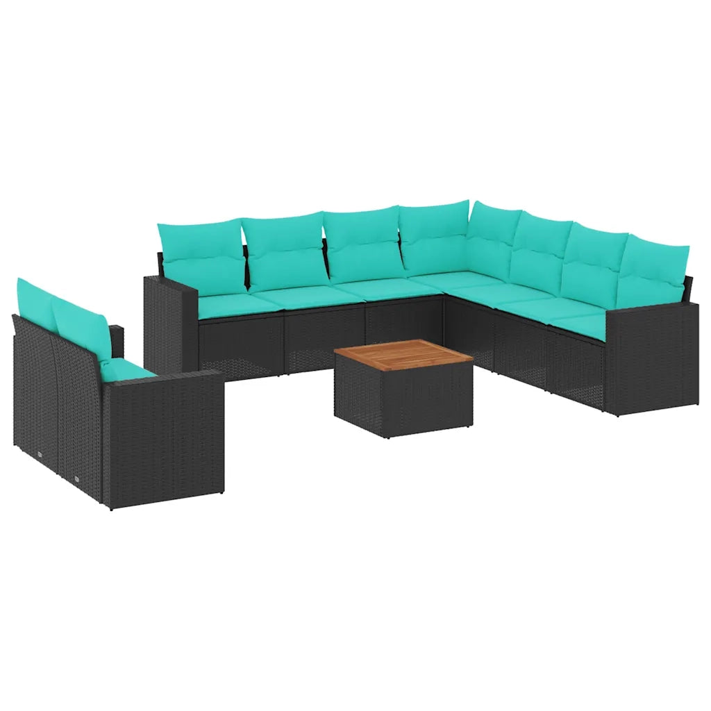 Set Divani da Giardino 10 pz con Cuscini Nero in Polyrattan