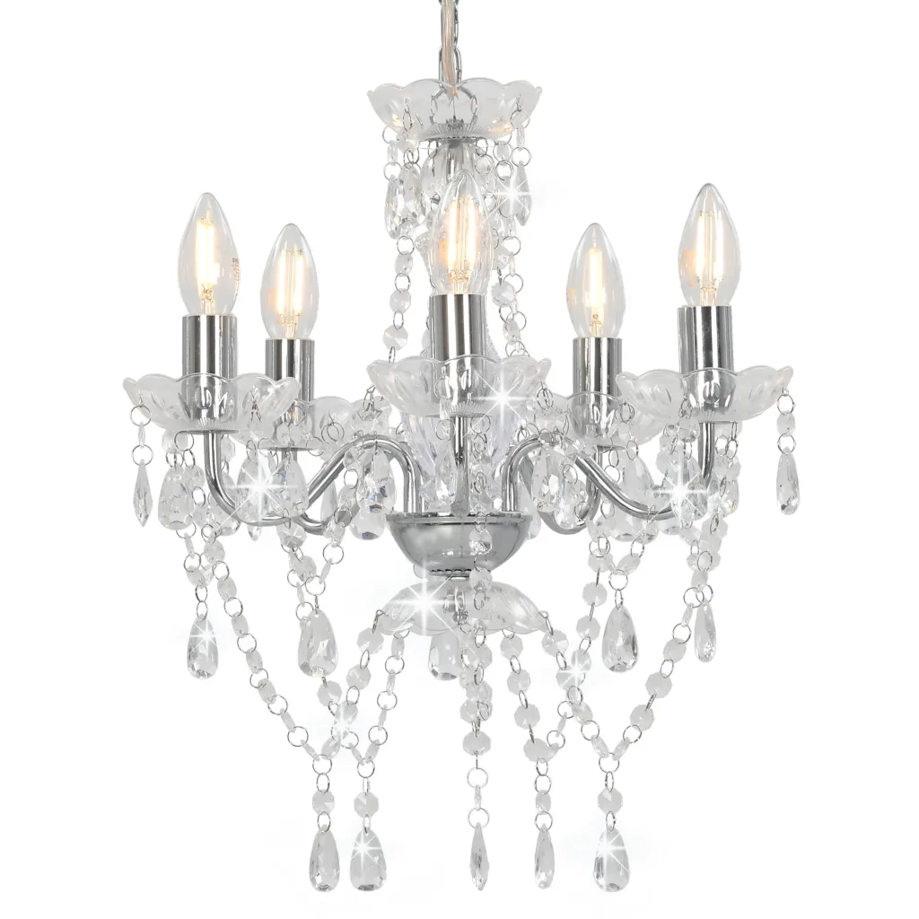 Lampadario con Perline di Cristallo Argento Tondo 5 E14cod mxl 126910