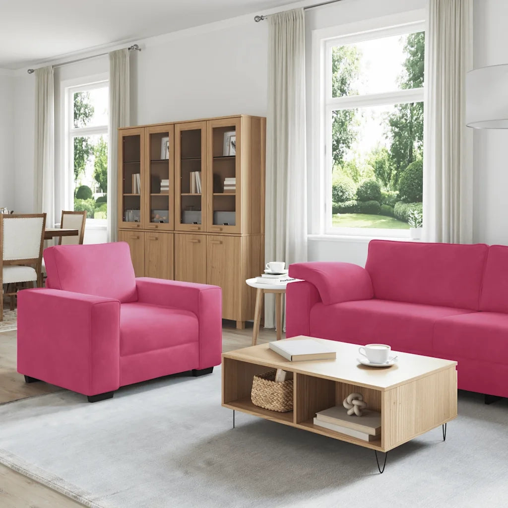 Set di Divani 3 pz con Cuscini Rosso Vino in Velluto