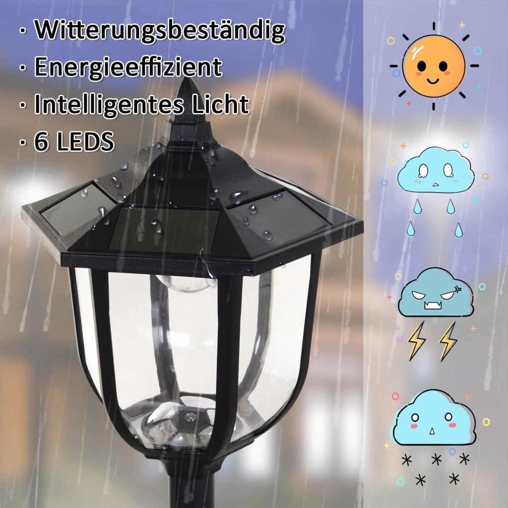 Lampada solare da giardino a LED, lanterna da giardino 30/60 lumen, plastica nera, ?26,5 x H177 cm, ideale per giardino e patio.
