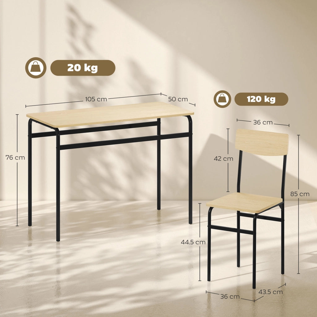 Set da Pranzo 5 Pezzi con Tavolo Rettangolare e 4 Sedie da Pranzo in MDF e Gambe in Metallo Nero e color Legno