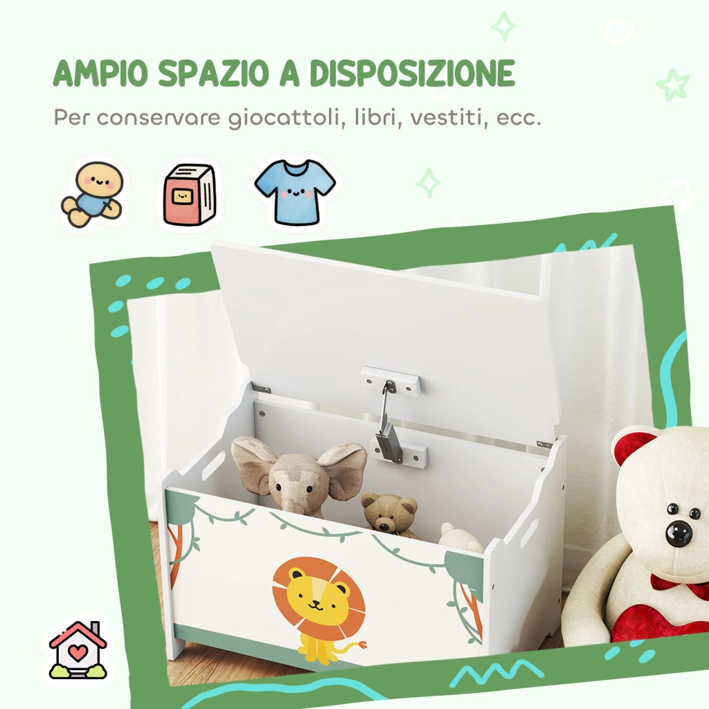 Baule Portagiochi con Coperchio per Bambini per Giocattoli e Vestiti, 60x37x39 cm, Verde