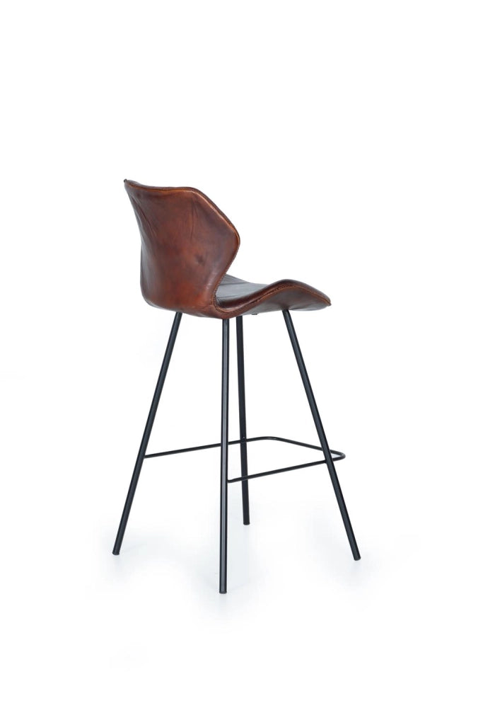 Set di 2 sgabelli in pelle naturale con gambe in metallo