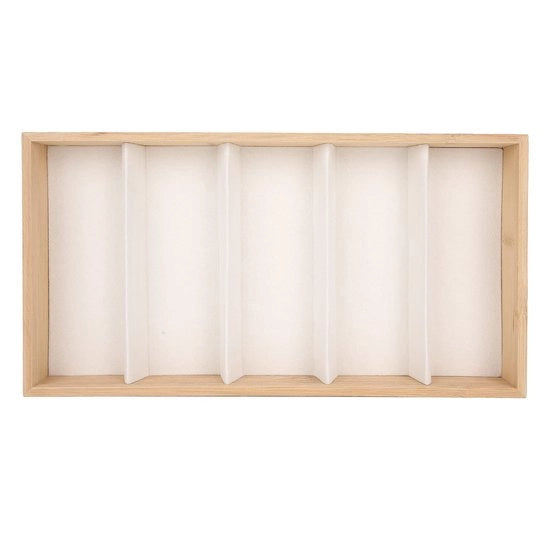 Display per occhiali in legno di bambù resistente alle macchie, duraturo e compatto, con spazio di archiviazione per 5 occhiali, gioielli o orologi, dimensioni 32 x 17 x 3,5 cm.