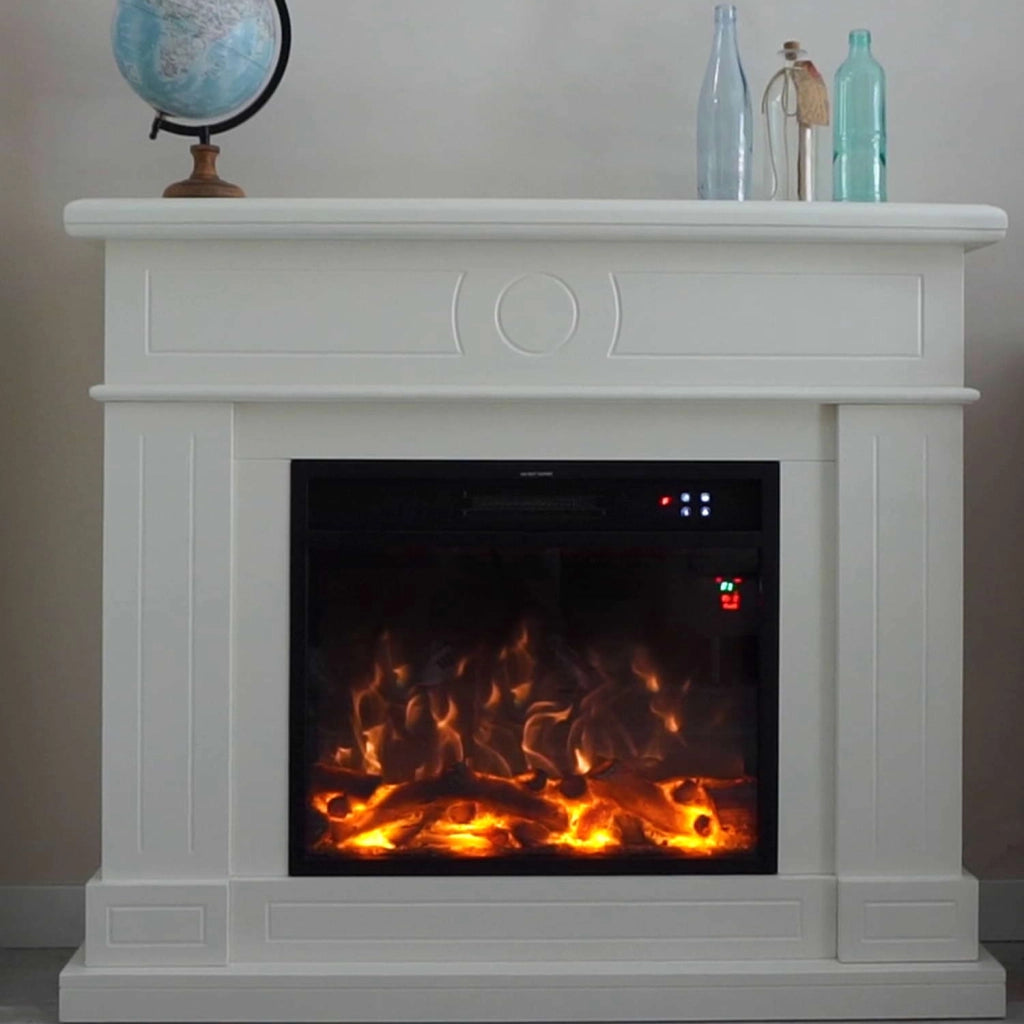 Caminetto Fuego Roberta Blanco 1500w a Parete Con Cornice Telecomando e Bruciatore Bianco Crema