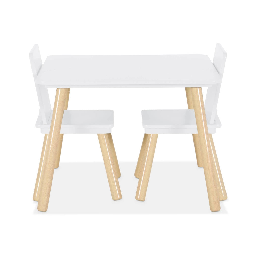 Tavolo quadrato per bambini con 2 sedie, bianco
