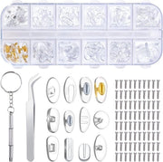Set di riparazione occhiali premium con 80 viti, pinza e chiave a croce - 12 stili - 60 paia