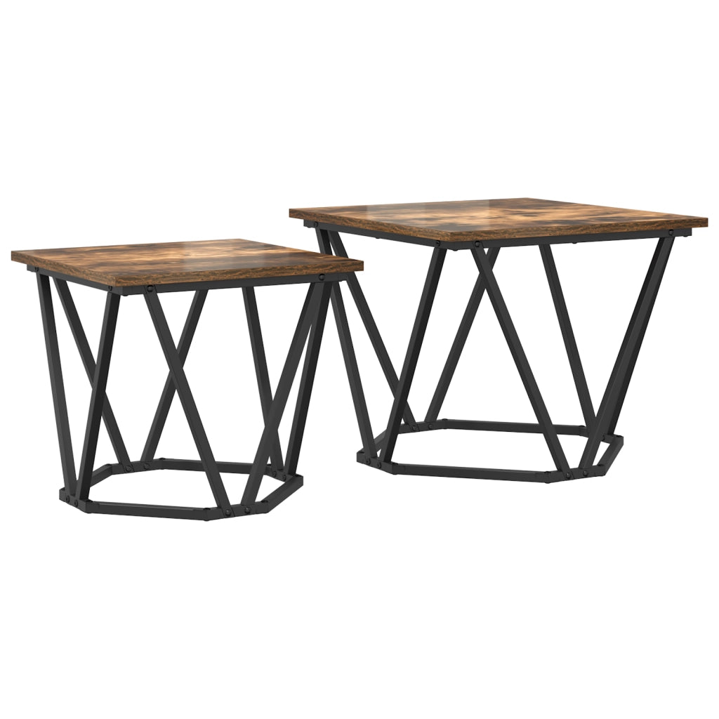 Set di 2 Tavolini laterali in legno ingegnerizzato effetto rovere affumicato