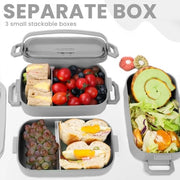 Bento Box da 2400 ML, 3 in 1 Tazza in PP con 3 Ceste, Scatola per Spuntini Duratura con Cucchiaio, Bento Box per Adulti e Bambini, Tazza per Pane per Scuola, Lavoro, Picnic, Viaggi