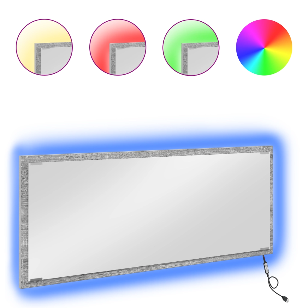 Specchio da Bagno con Luce LED Grigio Sonoma 90x8,5x37 cm