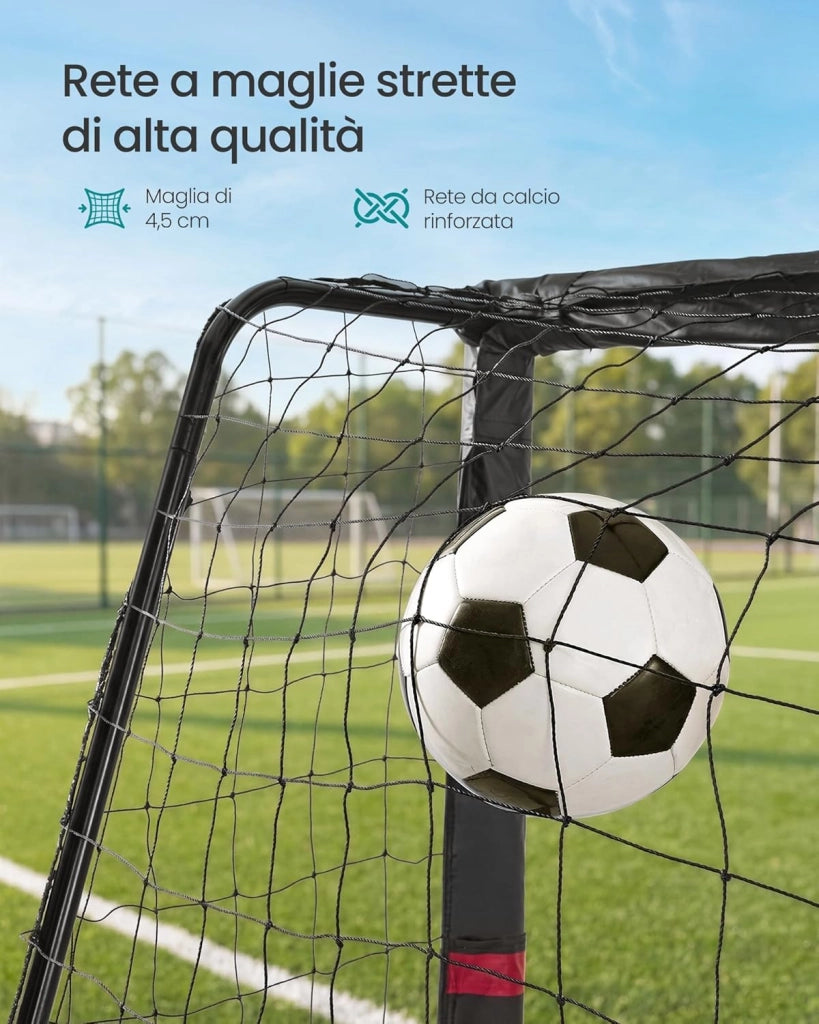 SONGMICS Porta da Calcio, per Tutte le Età, in Acciaio, Rete in PE, per Esterni, Giardino, Spiaggia, 120 x 300 x 200 cm, Rivestita in Gommapiuma, Nero SZQ301RZ02
