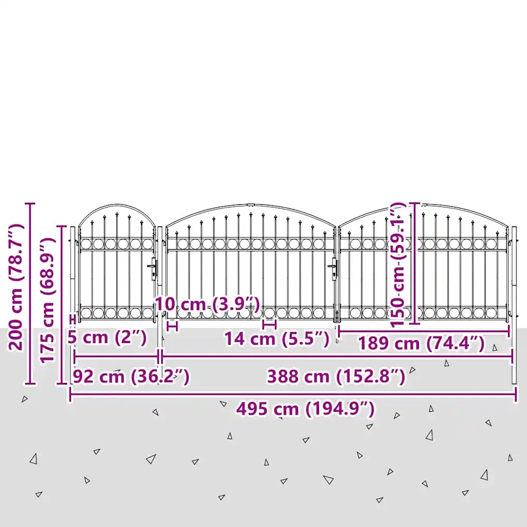 Cancello da Giardino ad Arco in Acciaio 2x5 m Nero 144372