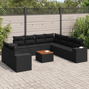 Set Divani da Giardino 10pz con Cuscini in Polyrattan Nero 3225509