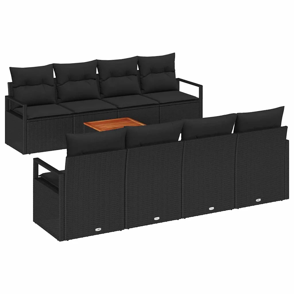 Set Divano da Giardino con cuscino 9 pcs Nero polyrattan 3347681