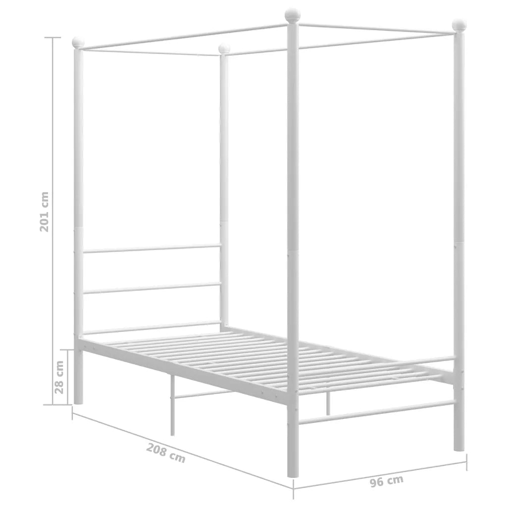 Letto a Baldacchino Bianco in Metallo 90x200 cm