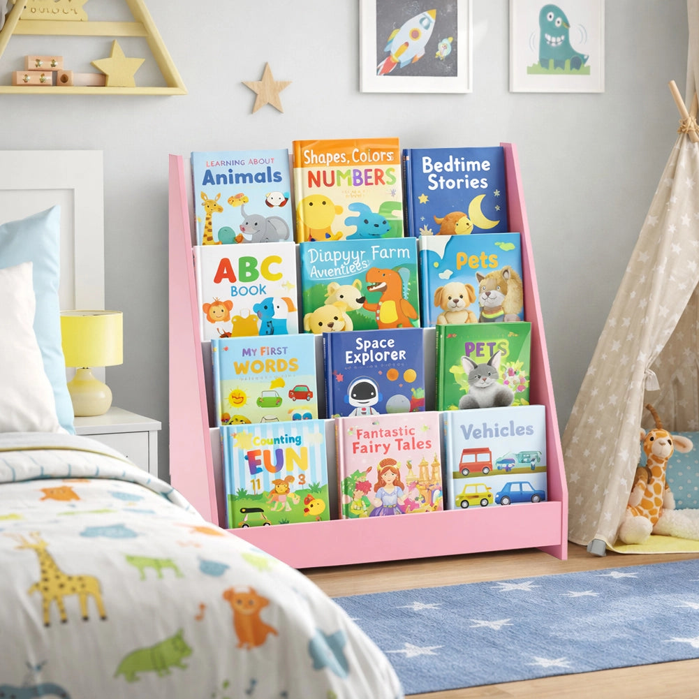 Libreria Montessoriana Rosa in Legno Scaffale Porta Libri per Bambini 80x30x88cm