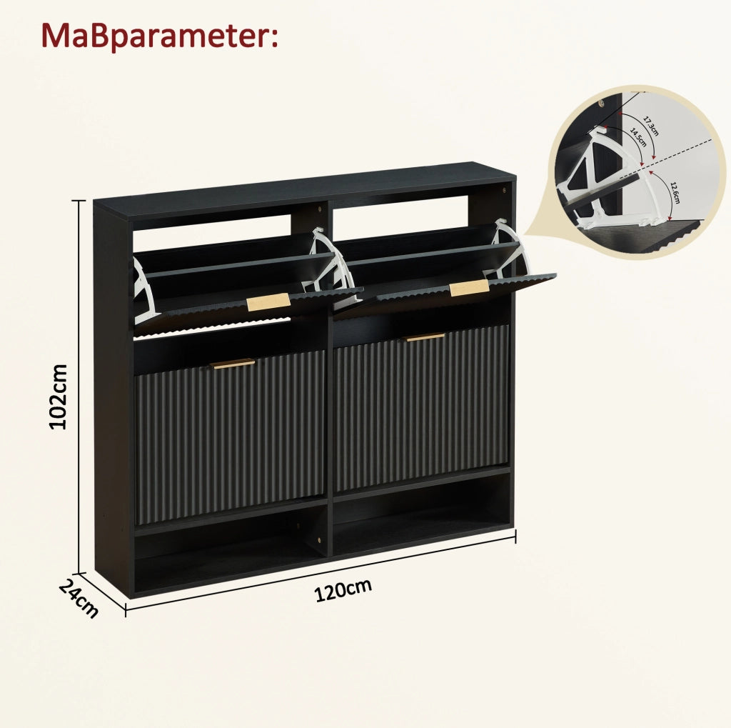 Scarpiera stretta 120x24x102 cm in MDF e metallo nero， per ingresso