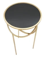 Tavolino Alto in Vetro e Metallo, Ø 40X80 cm, Nero e Oro