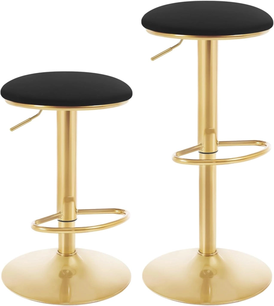 Sgabelli da Cucina Set di 2 Girevoli a 360°, Sgabelli Bar Regolabili in Altezza da 60 a 80,5 cm, con Seduta in Velluto per Sala da Pranzo, Soggiorno, Bar, Nero, BH302sz-2