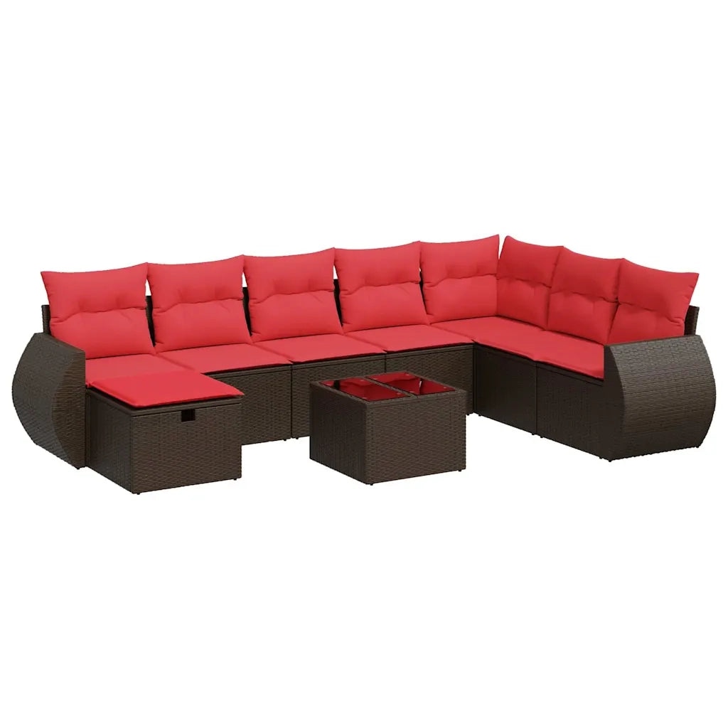vidaXL Set Divani da Giardino 9pz con Cuscini Marrone in Polyrattan