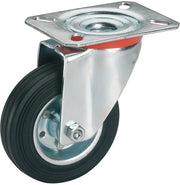 Sterzo in gomma massivo, 125 mm x 37 mm, capacità di carico 100 kg, piatto 100 mm x 85 mm, cerchio in lamiera di acciaio, senza freno