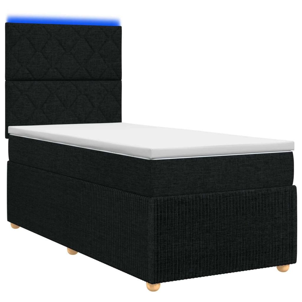 Letto Box Spring LED con Materasso Nero 80 x 200 cm Tessuto 3455736
